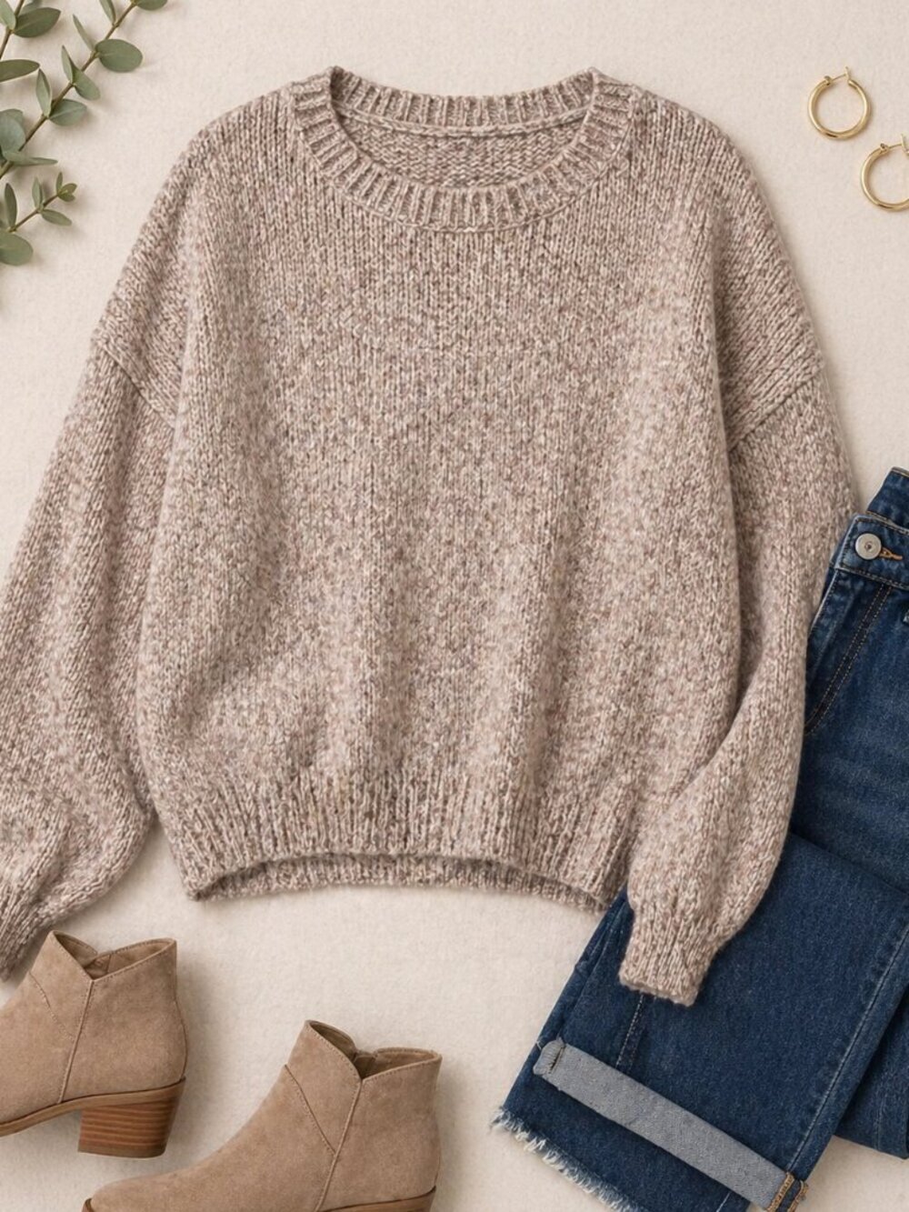 Joseph A Textured Knit Sweater Neutral Oatmeal Beige Pullover Women’s